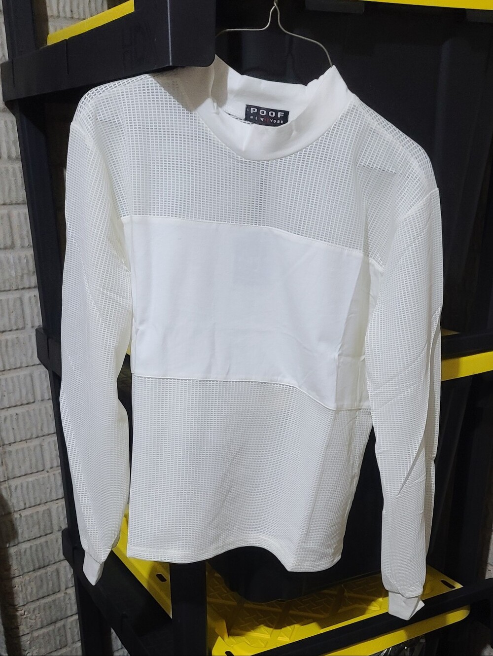 Poof! White Long-Sleeve Mesh Panel Top